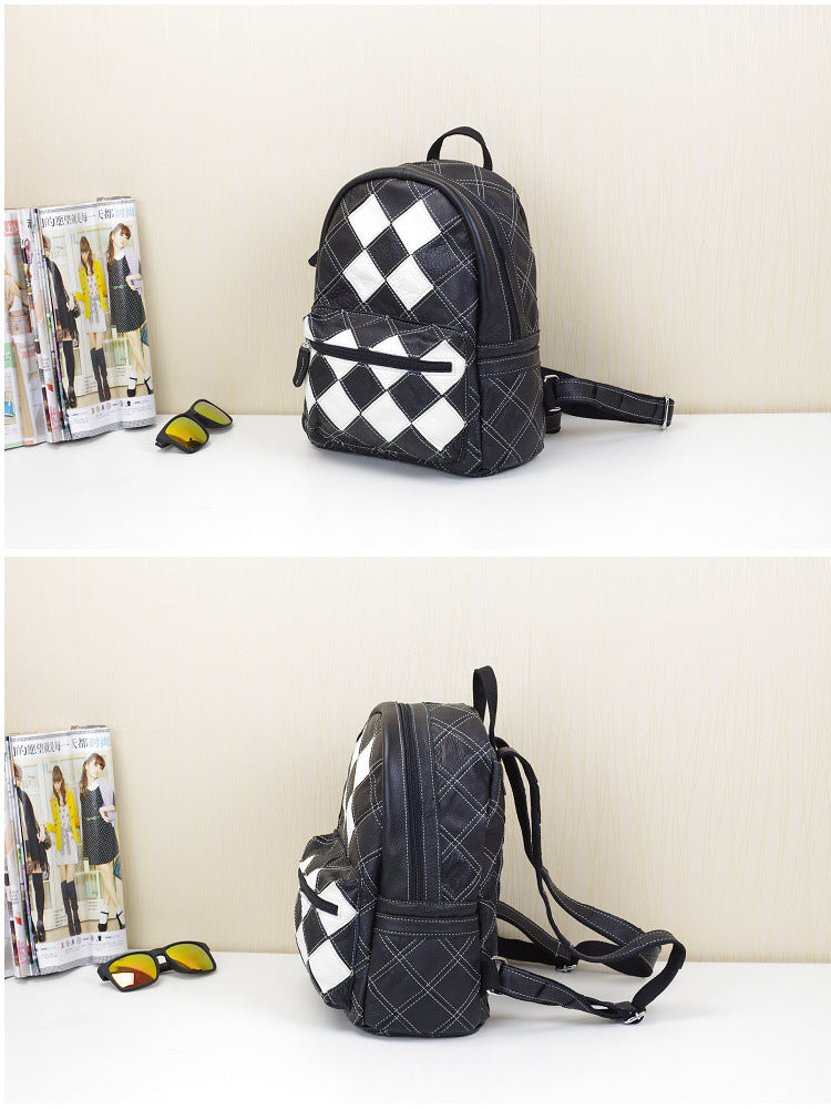 One Generation Of Leather Handbags, New First Layer Cowhide Handmade Contrast Color Backpack Ladies Backpack