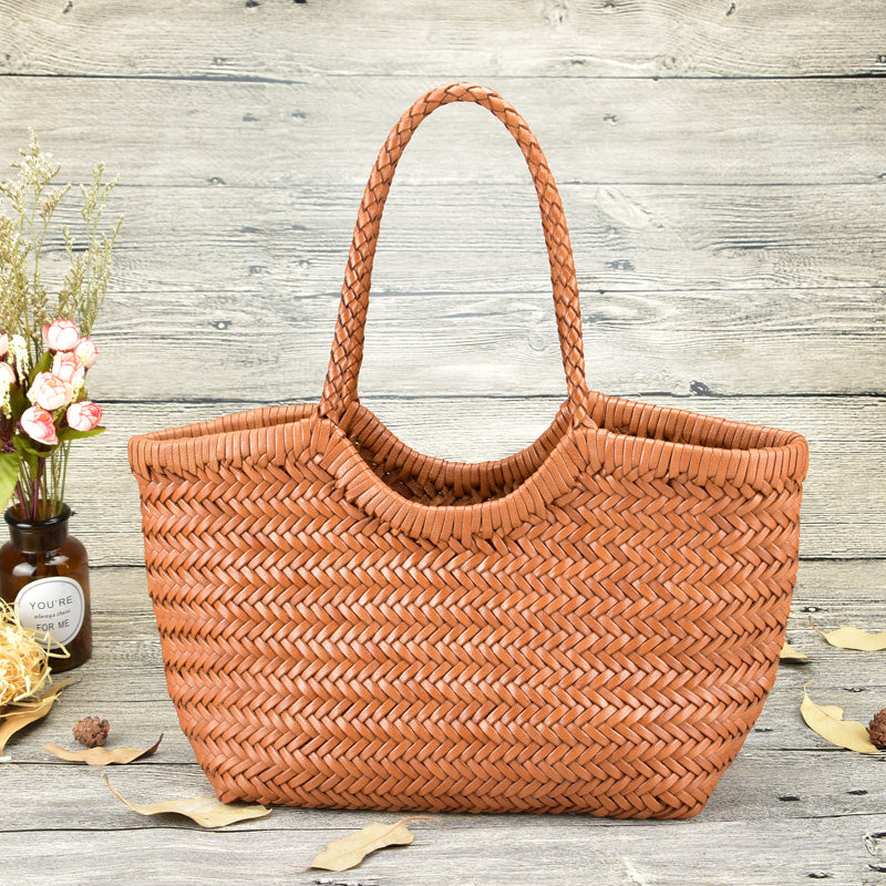 Woven Bag Leather Leisure Vegetable Basket Bag