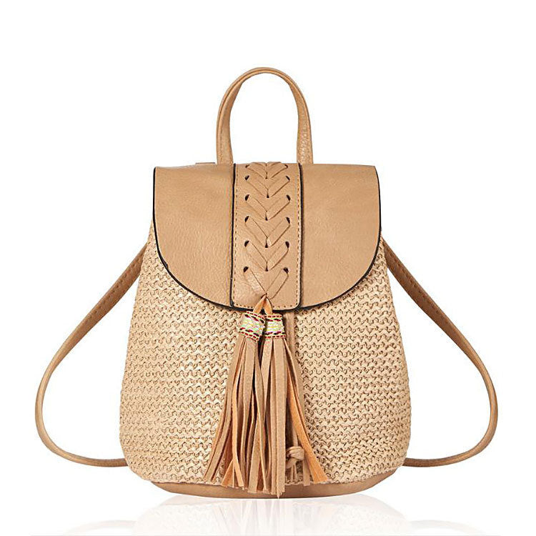 Spring And Summer New Style Straw Woven Women'S Backpack Simple Ppstraw Beach Bucket One-Shoulder Diagonal Women'S Bag