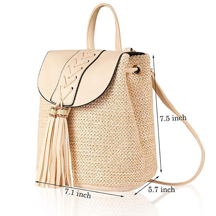 Spring And Summer New Style Straw Woven Women'S Backpack Simple Ppstraw Beach Bucket One-Shoulder Diagonal Women'S Bag