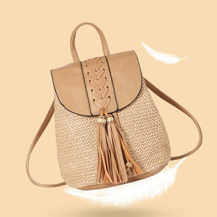 Spring And Summer New Style Straw Woven Women'S Backpack Simple Ppstraw Beach Bucket One-Shoulder Diagonal Women'S Bag