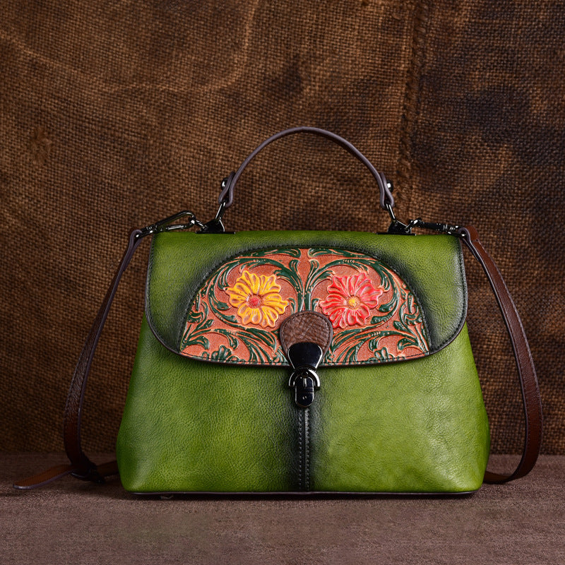 Embossed Retro Hand Rub Color Portable Diagonal Handbag