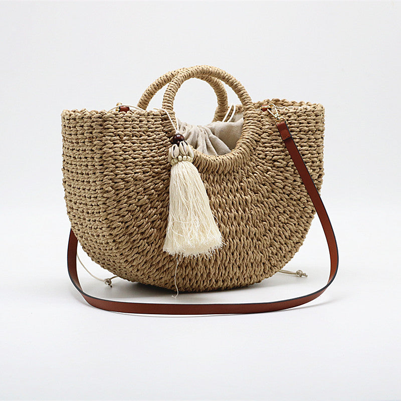 H Straw Woven Bag Moon Woven Female Bag Shoulder Portable Dual-Use