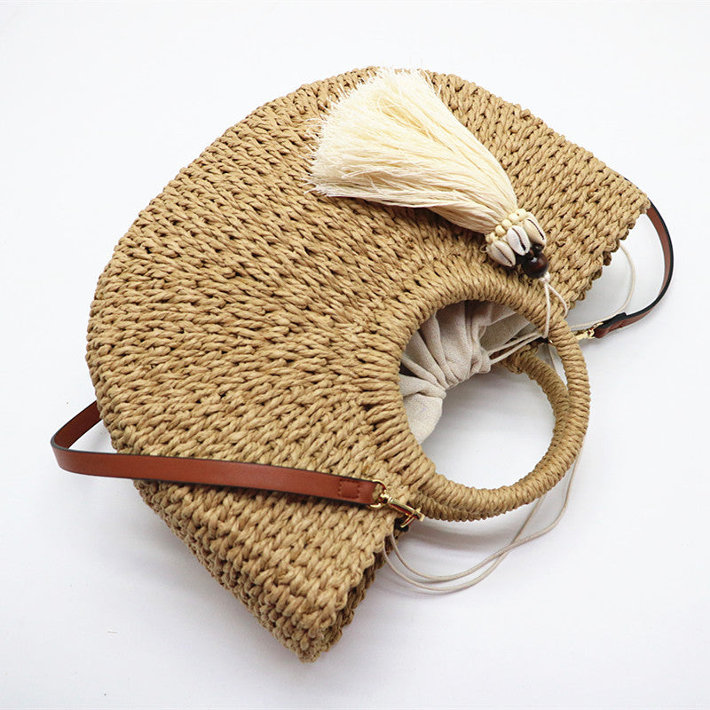 H Straw Woven Bag Moon Woven Female Bag Shoulder Portable Dual-Use