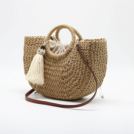 H Straw Woven Bag Moon Woven Female Bag Shoulder Portable Dual-Use