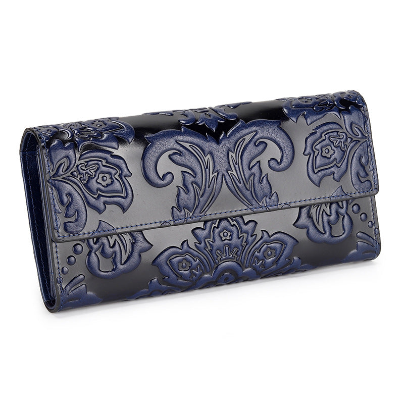 Women's Leather Wallet Long Three-fold Long Wallet