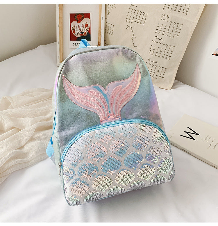 Fashion Backpack Western School Student School Bag Laser Fish Tail Travel Bag