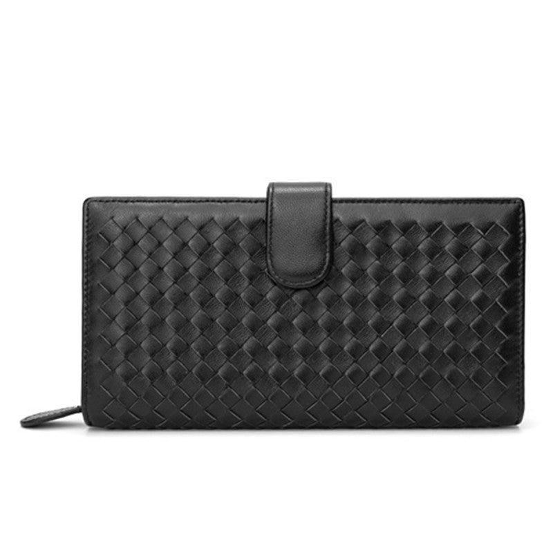 Sheepskin Woven Short Wallet Women Bag