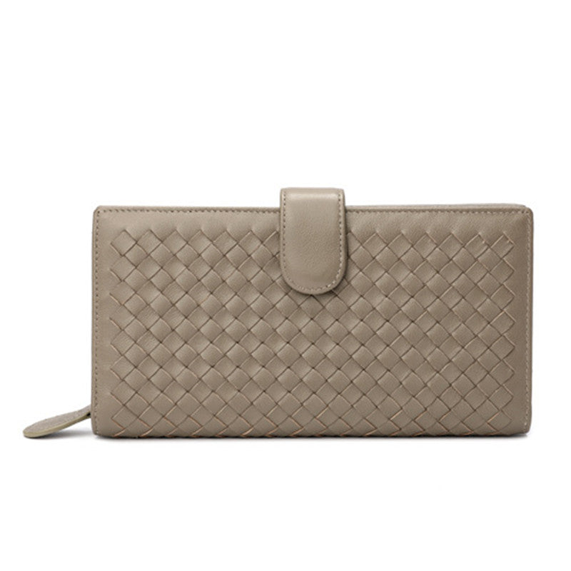 Sheepskin Woven Short Wallet Women Bag