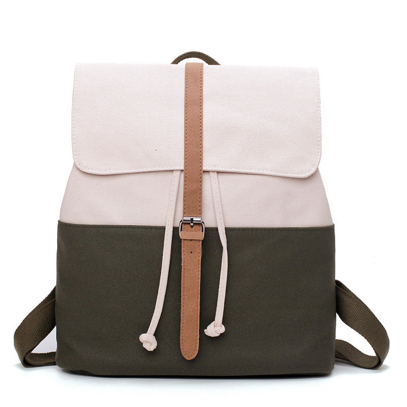 Contrasting Color Drawstring Canvas Backpack Soft Girl Personality Toilet Belt School Bagndance