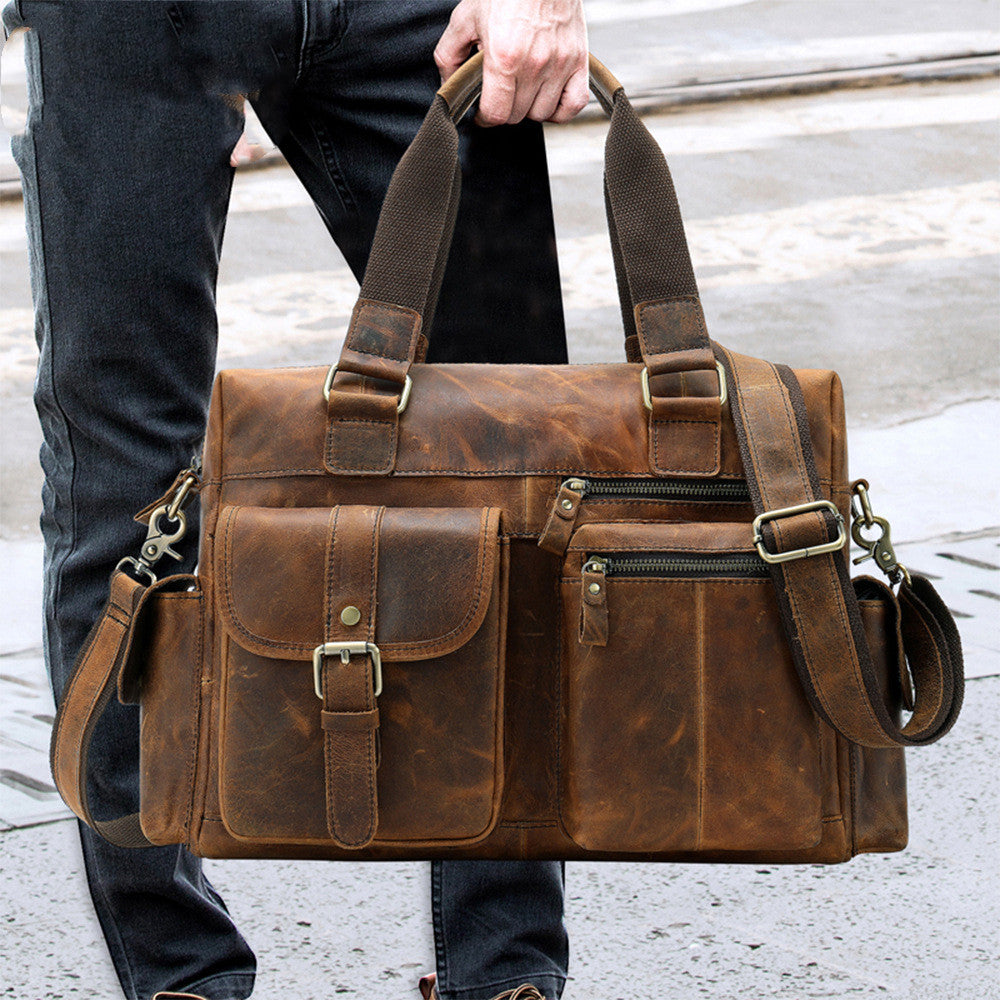 Handbag Retro First Layer Leather Business Travel Bag Men's Leather Duffel Bag