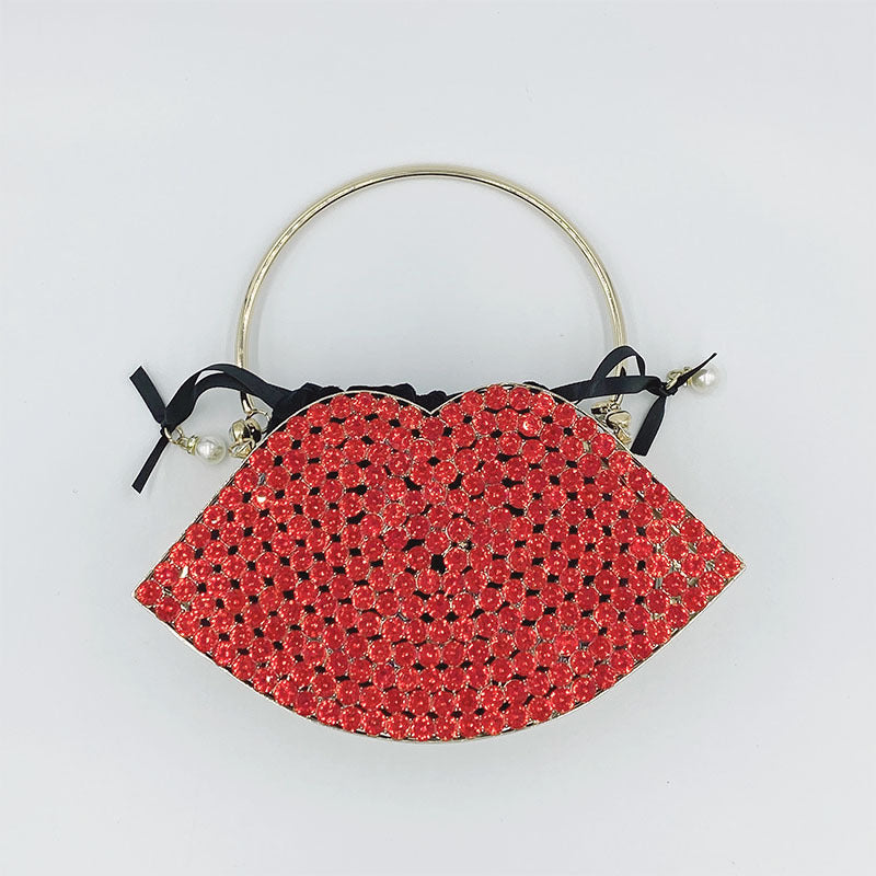 Lip Bag Metal Diamond-studded Handbag Dinner Bag