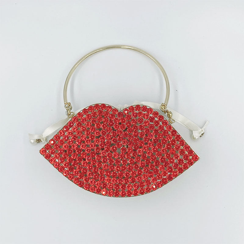 Lip Bag Metal Diamond-studded Handbag Dinner Bag