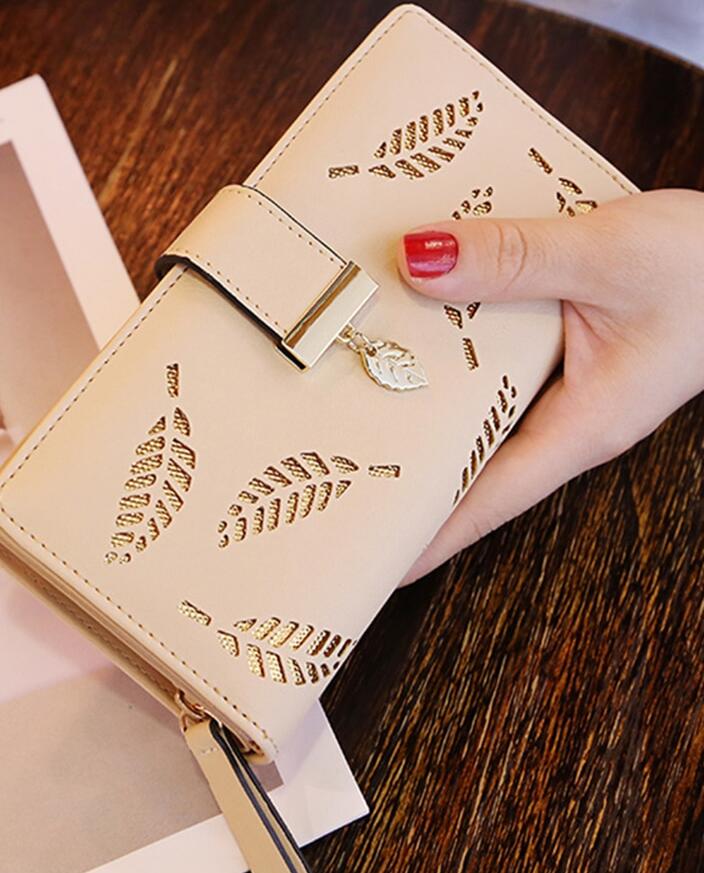 2021 Women Purse Female Long Wallet Gold Hollow Leaves Pouch Handbag For Women Purse Card Holder Portefeuille Femme