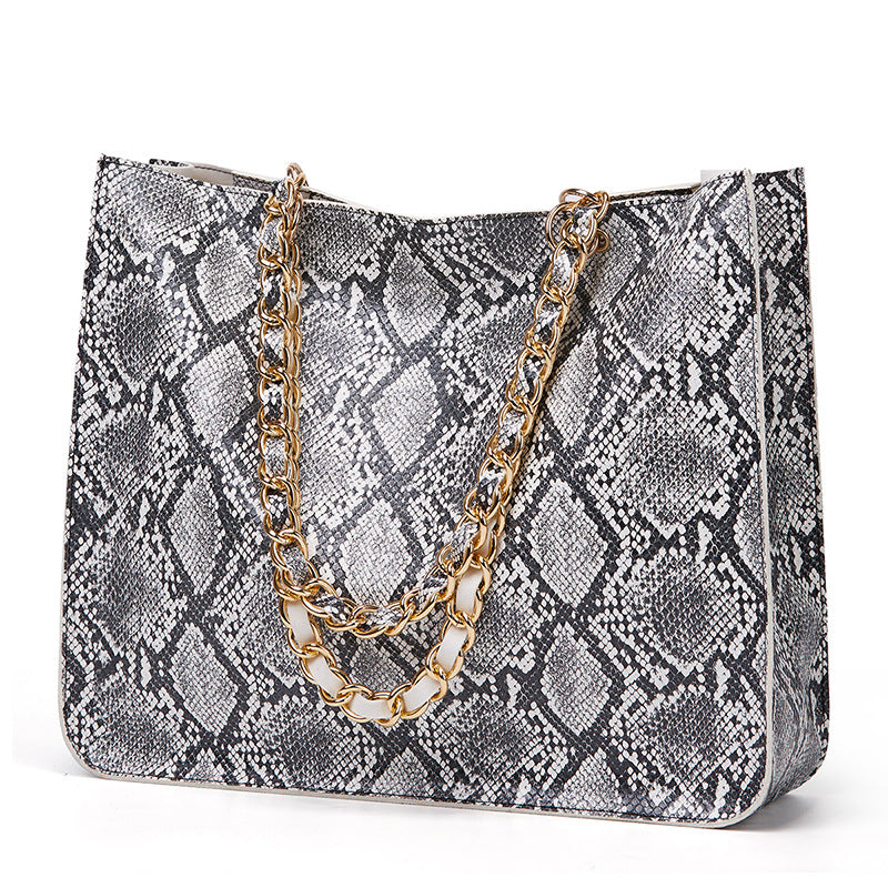 Casual Tote Bag Female Serpentine Handbag Large Capacity Shoulder Bag For Women Ladies Vintage PU Leather Crossbody Bag
