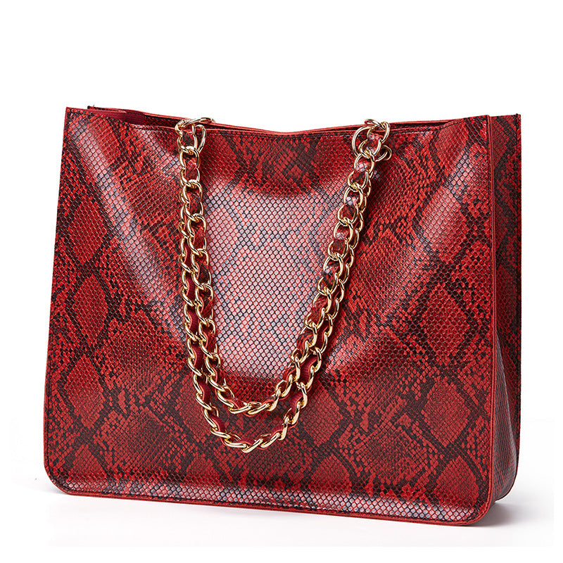Casual Tote Bag Female Serpentine Handbag Large Capacity Shoulder Bag For Women Ladies Vintage PU Leather Crossbody Bag