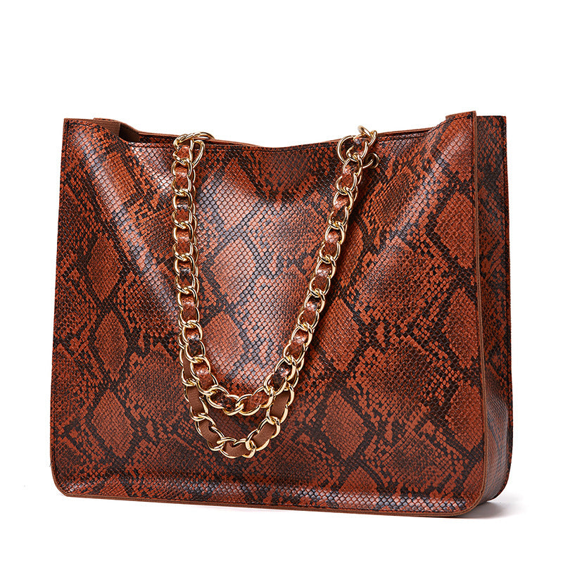 Casual Tote Bag Female Serpentine Handbag Large Capacity Shoulder Bag For Women Ladies Vintage PU Leather Crossbody Bag