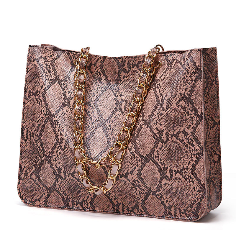 Casual Tote Bag Female Serpentine Handbag Large Capacity Shoulder Bag For Women Ladies Vintage PU Leather Crossbody Bag