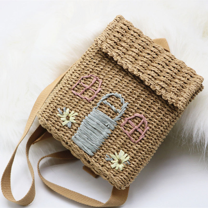 Small Back Basket Girls' Bag All-match Children's Backpack Rattan Bag