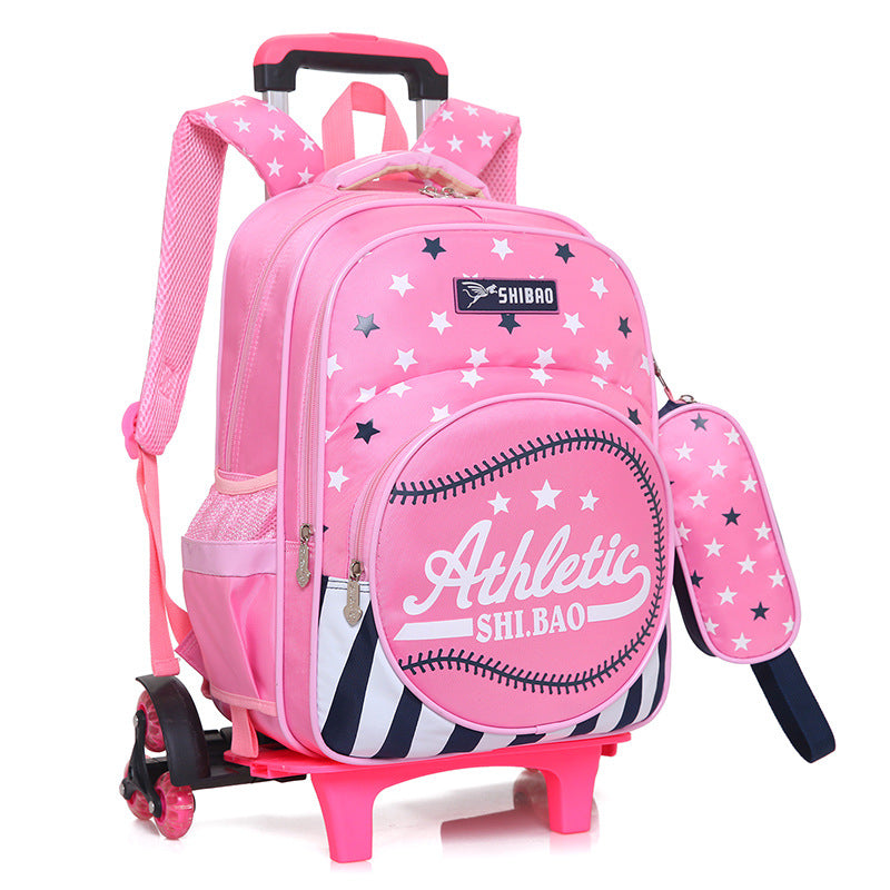 Waterproof Children's Three-Wheeled Trolley School Bag