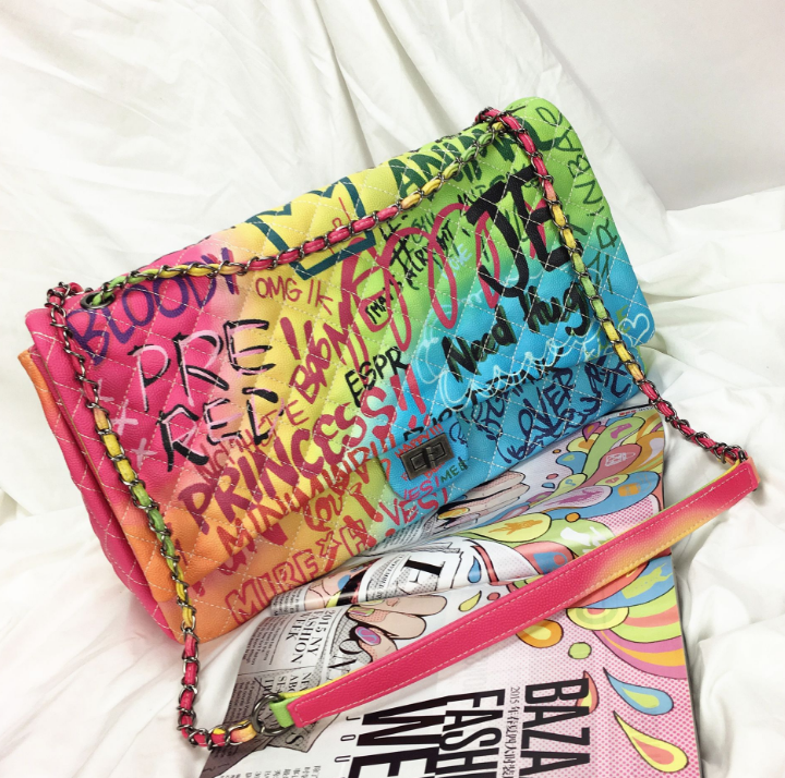 Colorful graffiti rhombic big bag