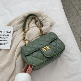 One-shoulder diamond chain crossbody all-match small square bag