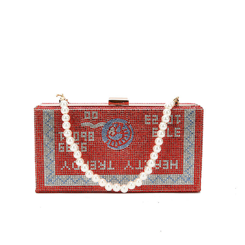 Diamond Face Letters Diamond Pearl Beaded Small Square Bag