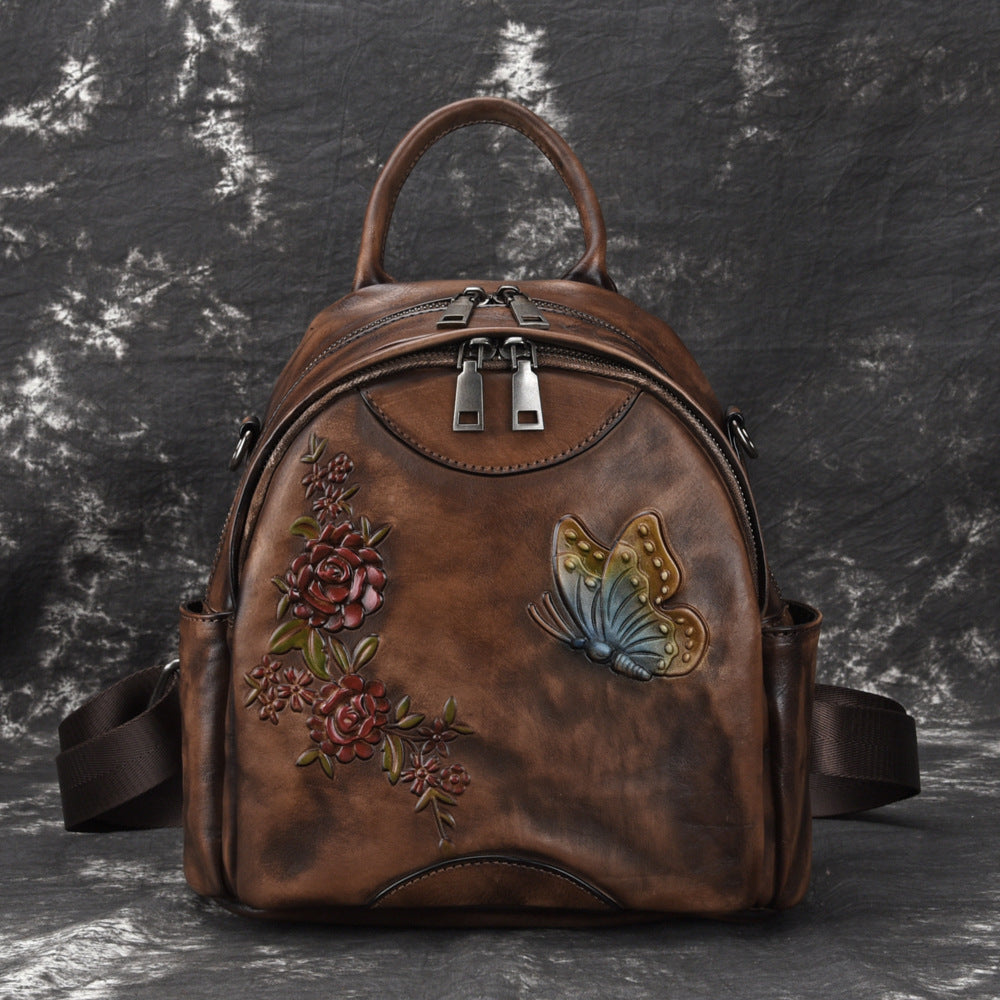 Vintage first layer cowhide backpack