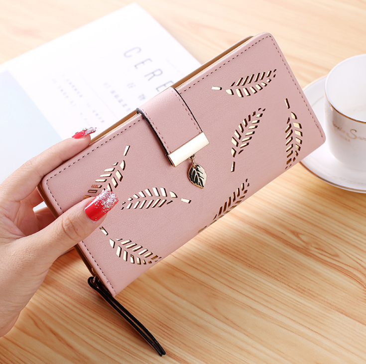 2021 Women Purse Female Long Wallet Gold Hollow Leaves Pouch Handbag For Women Purse Card Holder Portefeuille Femme