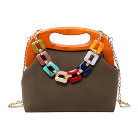 Fashion Wooden Clip One Shoulder Acrylic Chain Crossbody Bag