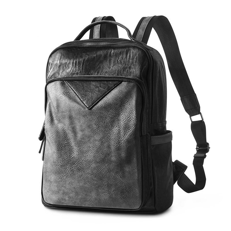 Fashion Waterproof Men Black PU Leather Backpack School Bag