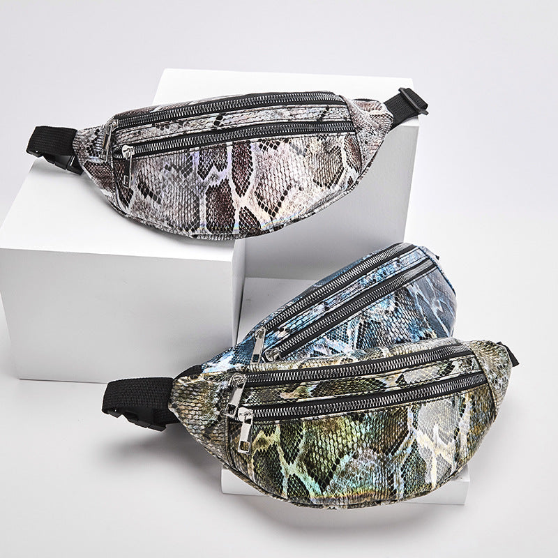 Men and women new snake print zipper belt bag