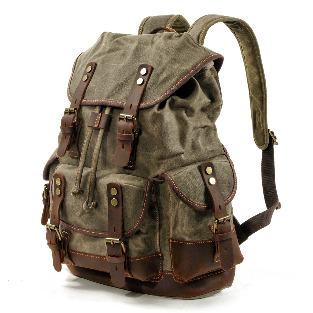 Canvas stitching leather mountaineering bag