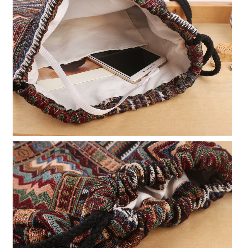 New color jacquard national wind drawstring bag shoulder bag flower cloth bundle pocket backpack