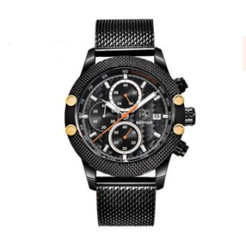 Men's Quartz Watch Sports Calendar Wire Mesh with Men's Quartz Watch