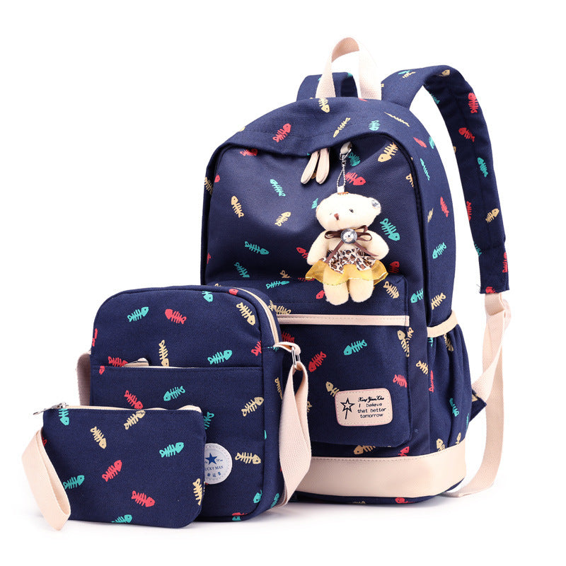 Artistic canvas female four-piece school bag