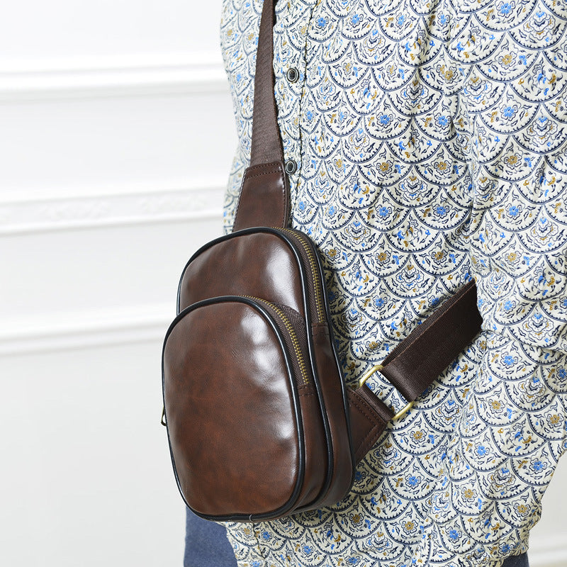 Wholesale 2021 new PU Leather Men's chest pack fashionable leisure Xiekua package Chaonan retro single shoulder bag