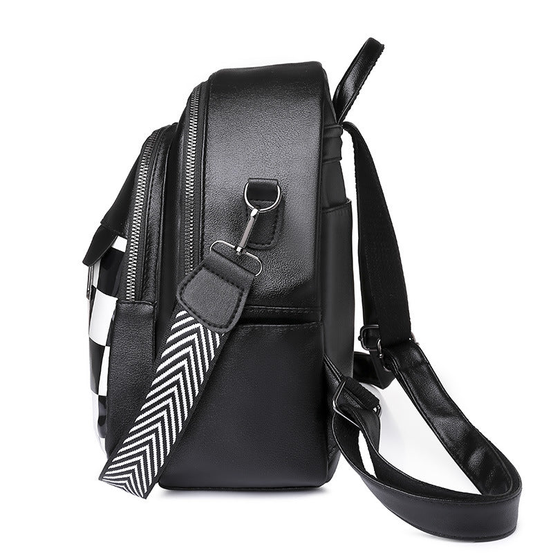 Soft Leather British Check Versatile Travel Backpack