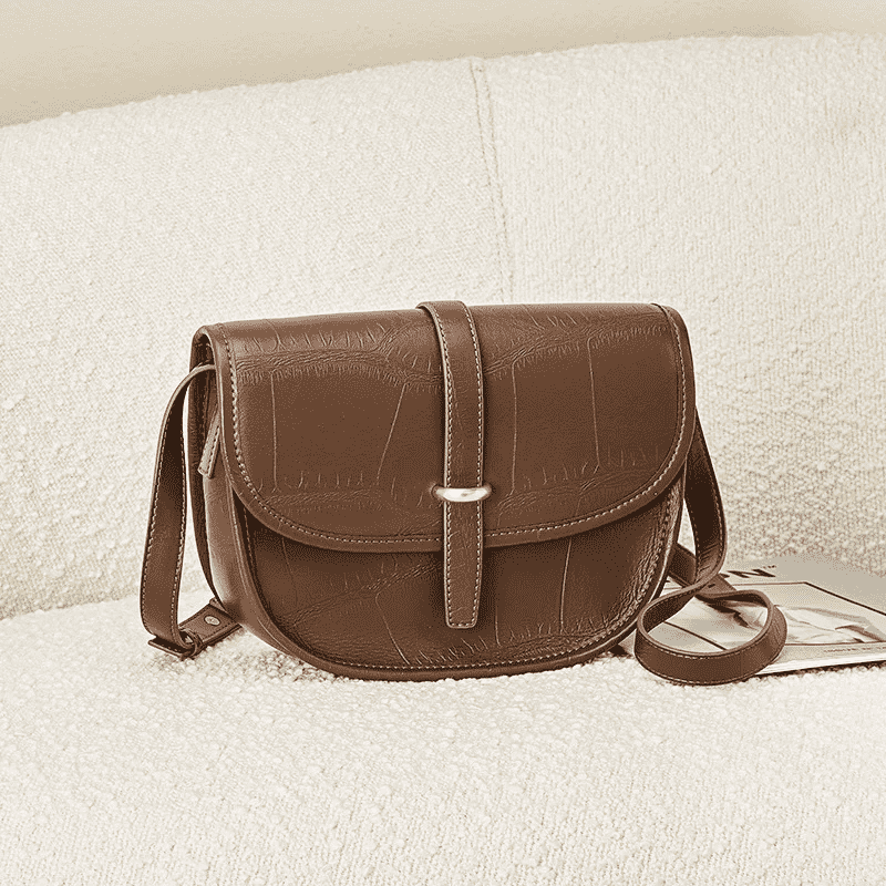 Textured Faux Leather Saddle Bag