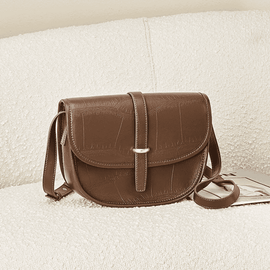 Textured Faux Leather Saddle Bag