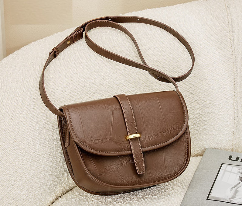 Textured Faux Leather Saddle Bag