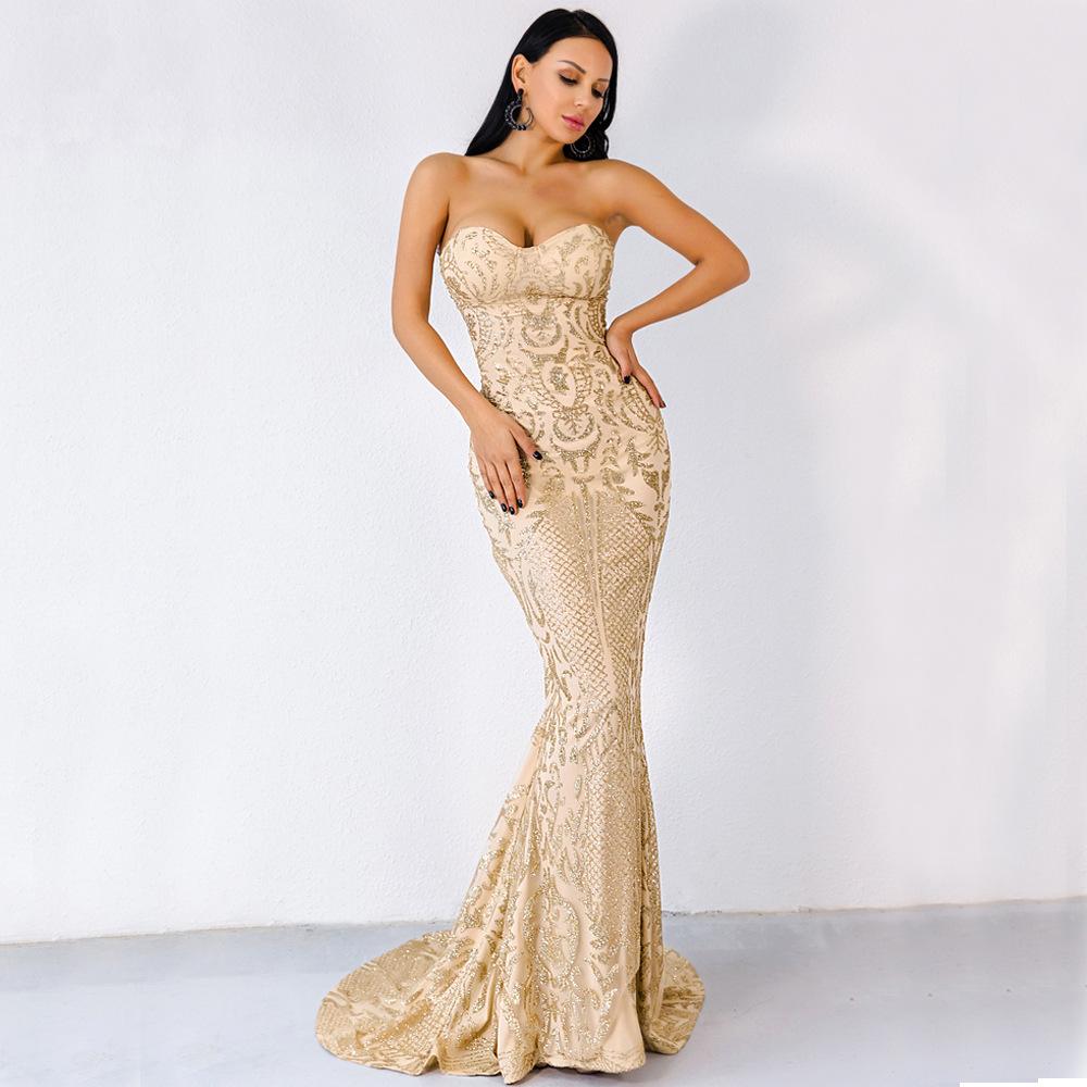 SEXY ELEGANT STRAPLESS GEOMETRIC EVENING DRESS