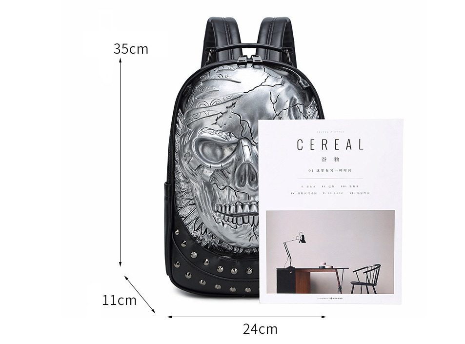 Gothbag™ 3D Skull Backpack Unique Stylish 3D Embossed Skull Goth Bag