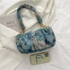 Blue Flowers Oil Painting Shoulder Cloud Bag