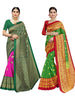 Combo Pack Of 2 - Women's Printed Poly Silk Saree With Blouse Indian Traditional Saree Wedding Dress Handmade Famous Actress Style Party Wear Free Size  Ethenic Wear Clothes For Women