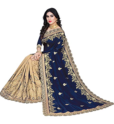 Women's Plain Weave Silk Embroidery Work Saree With Blouse Piece Indian Sari Traditional Saree Wedding Dress Handmade Famous Actress Style Party Wear Free Size Ethenic Wear Clothes For Women