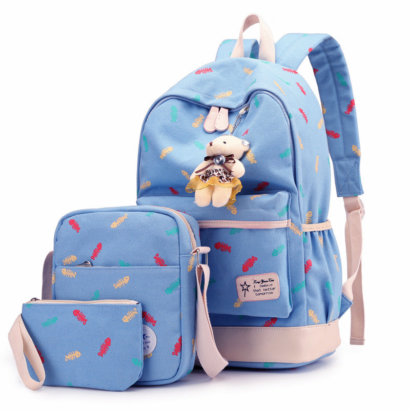 Artistic canvas female four-piece school bag