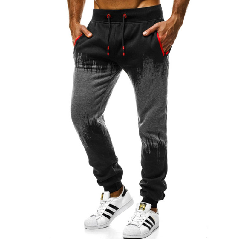 Men Casual Contrast Color Pocket Patchwork Drawstring Sports Pants