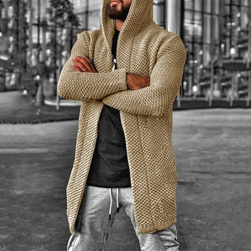 Men Fashion Solid Color Hooded Cardigan Knitwear