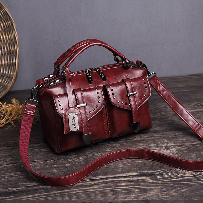 Retro new style oil wax leather handbag